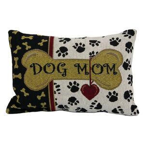 Dog Mom Black and White Tapestry Toss Pillow 11" x 7"